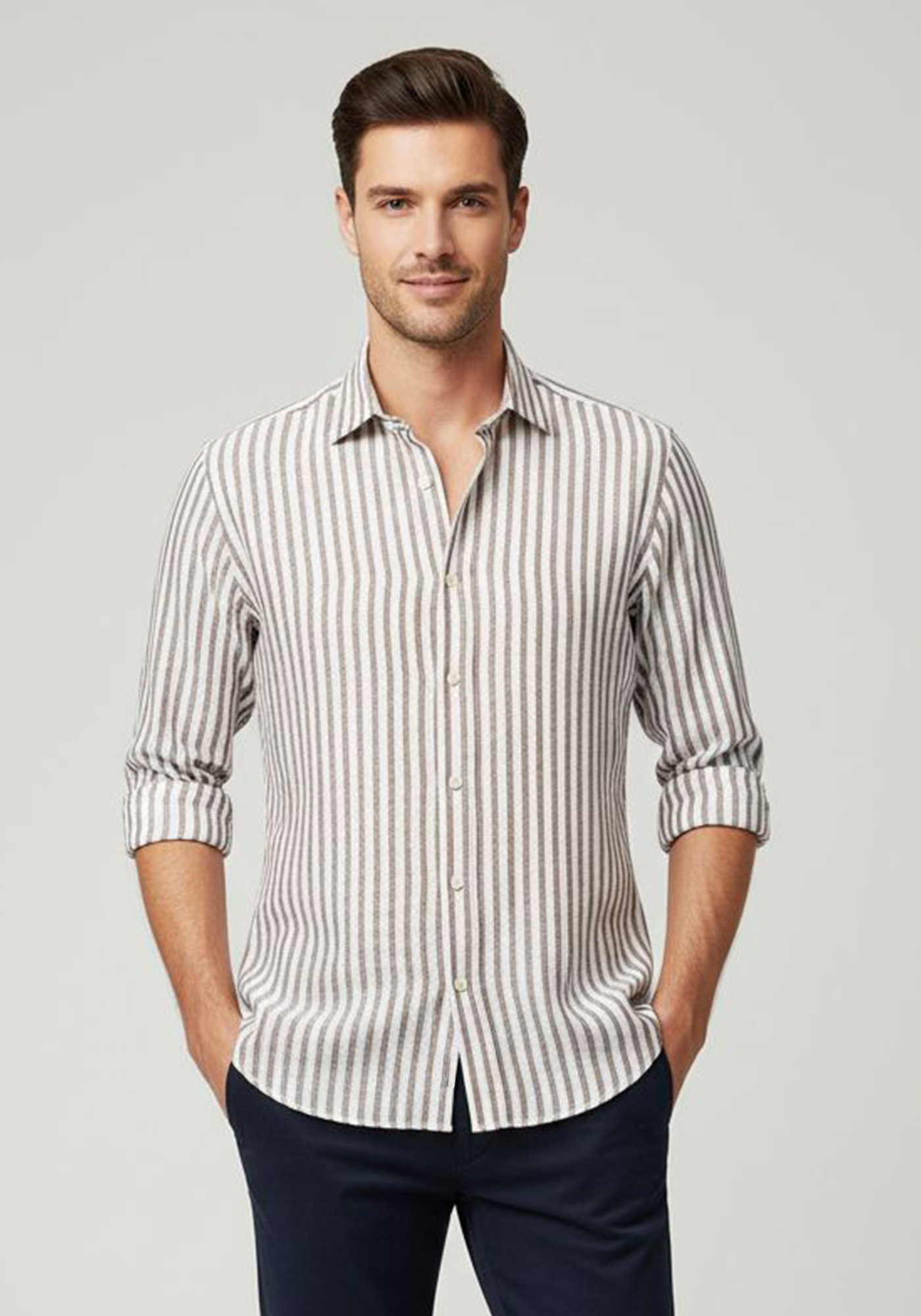 Bugatti Λινό Πουκάμισο της σειράς Linen - 9150 78901C 70 Brown