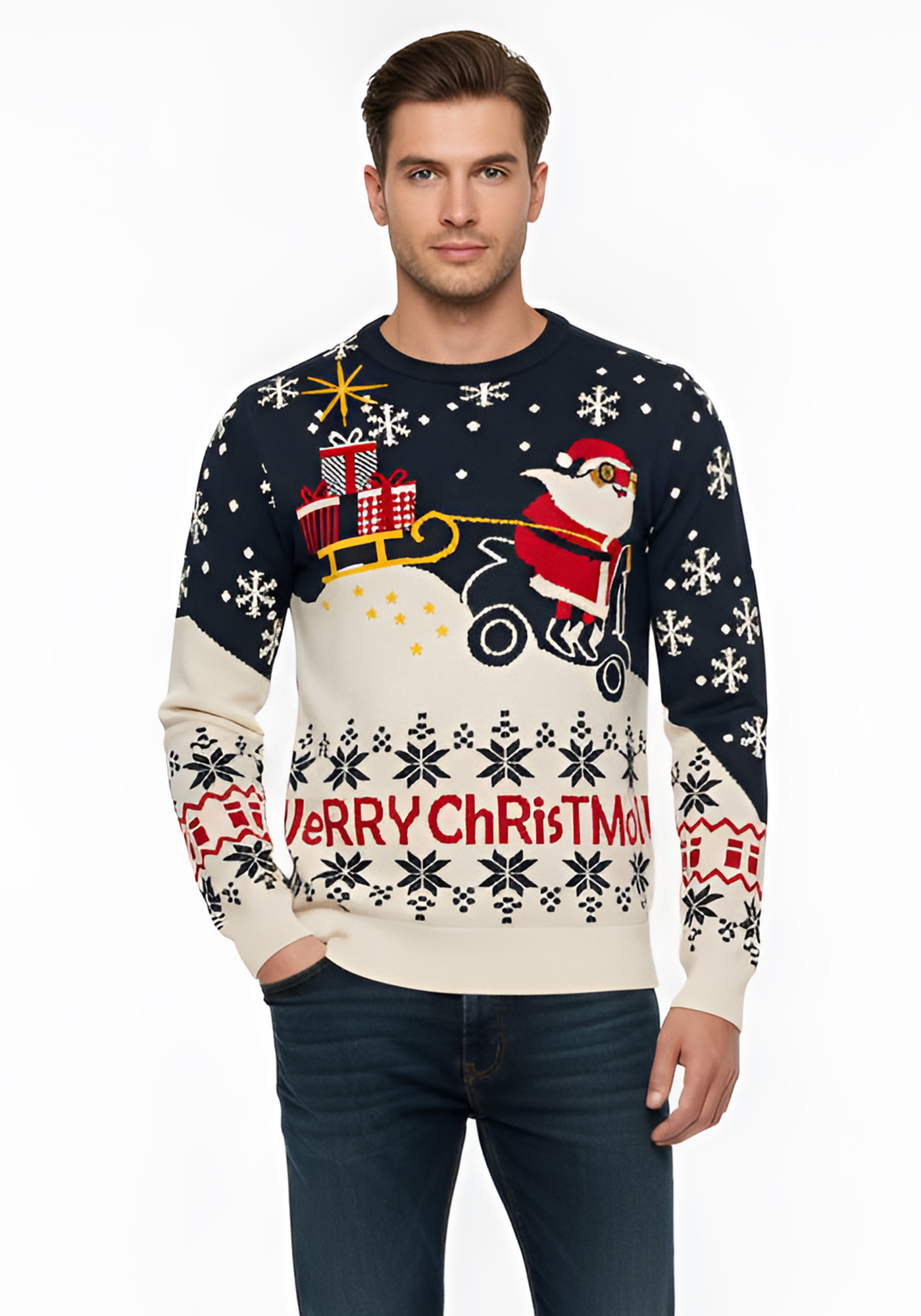 Fragosto Πλεκτή Μπλούζα της σειράς Christmas - 21 200171 1005 Antic White