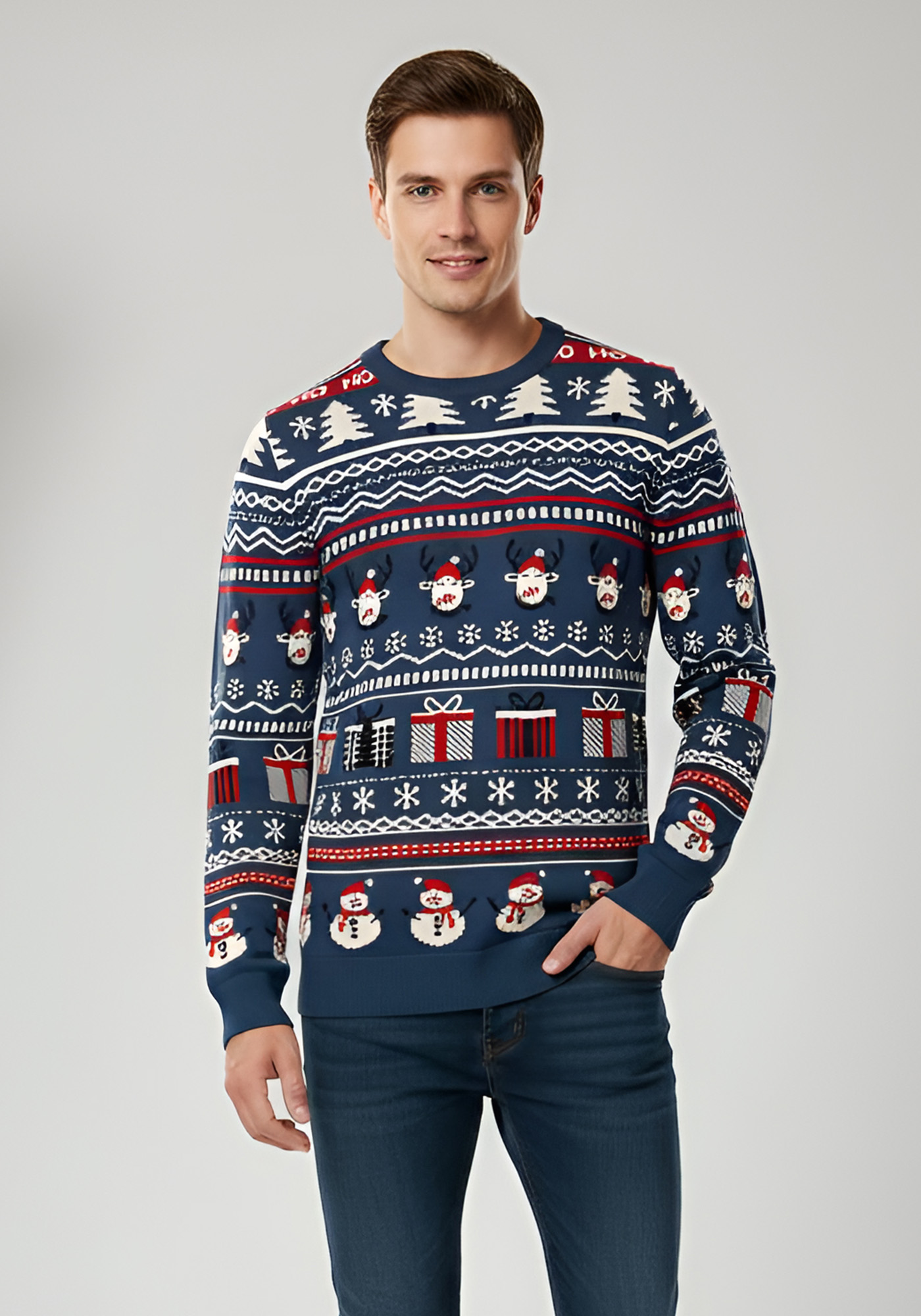 Fragosto Πλεκτή Μπλούζα της σειράς Christmas - 21 200171 7073 Dk Denim