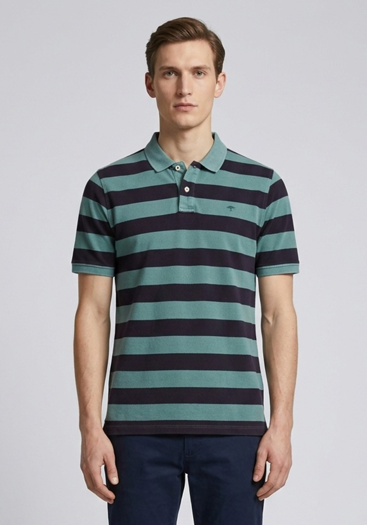 Fynch Hatton Finestripe Piqué Polo σε Άνετη γραμμή - 1121 1561 1676 Navy Lindgreen