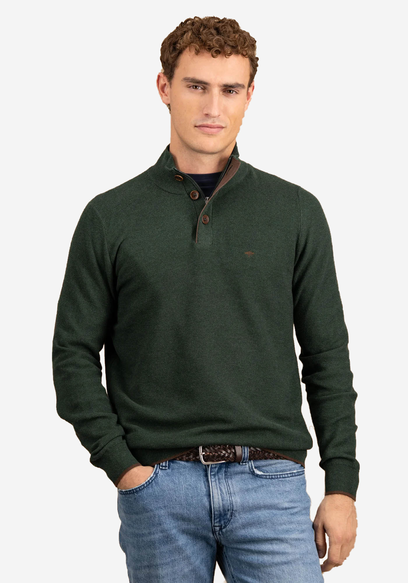 Fynch Hatton Pullover της σειράς Button Troyer - 1514 219 737 Dark Ivy