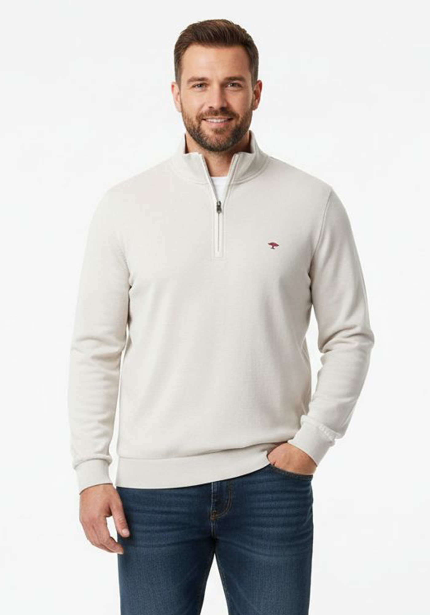 Fynch Hatton Pullover της σειράς Zip Troyer - 1213 1713 823 Offwhite