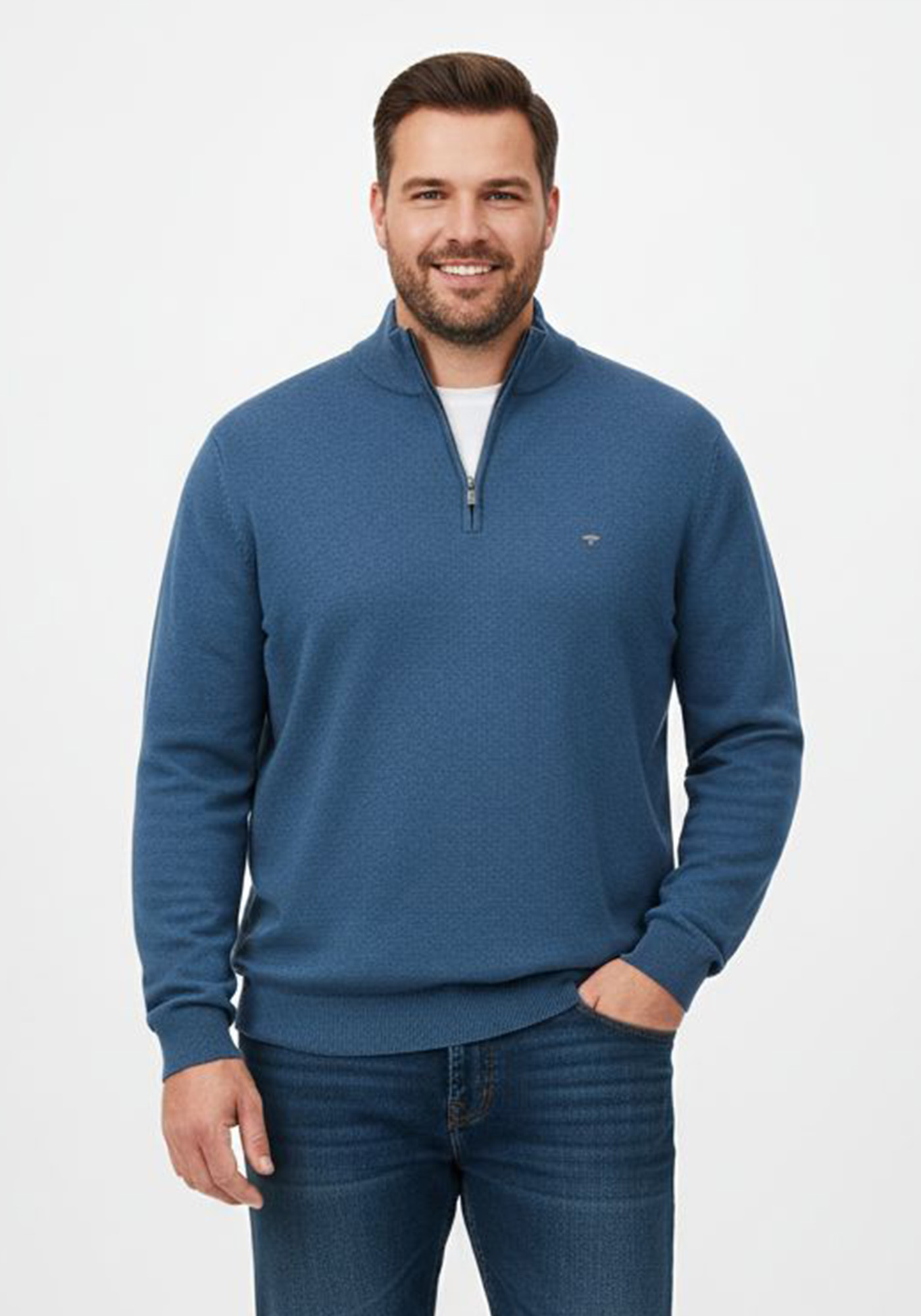 Fynch Hatton Pullover της σειράς Zip Troyer - 1414 215 634 Azure