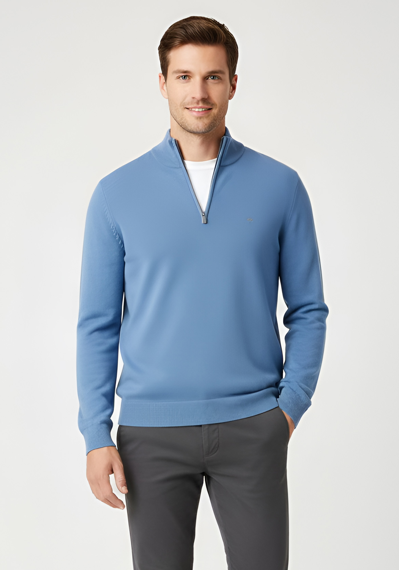 Fynch Hatton Pullover της σειράς Zip Troyer - 1509 203 604 Crystal Blue