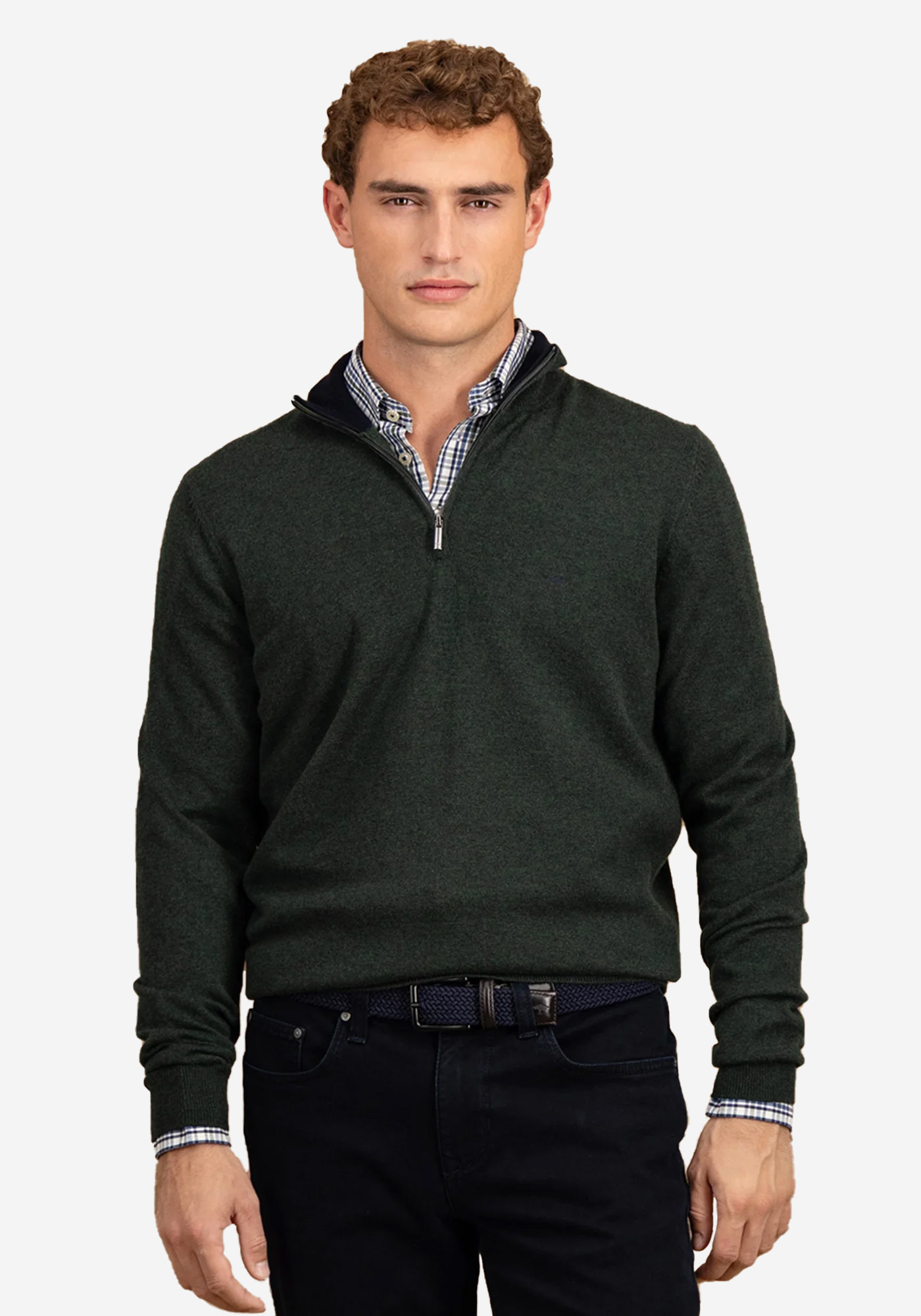 Fynch Hatton Pullover της σειράς Zip Troyer - 1514 802 737 Dark Ivy