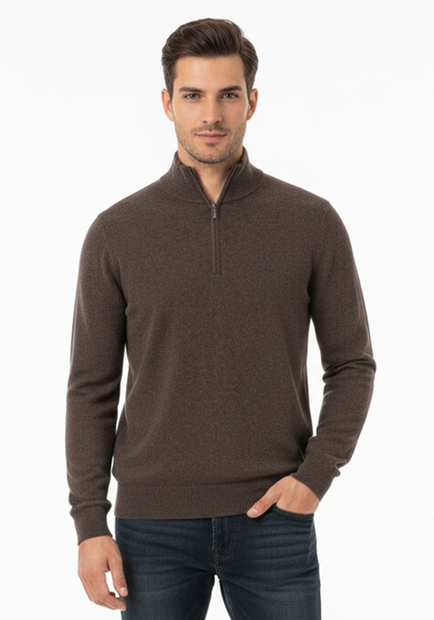 Fynch Hatton Pullover της σειράς Zip Troyer - 1514 802 861 Dark chocolate