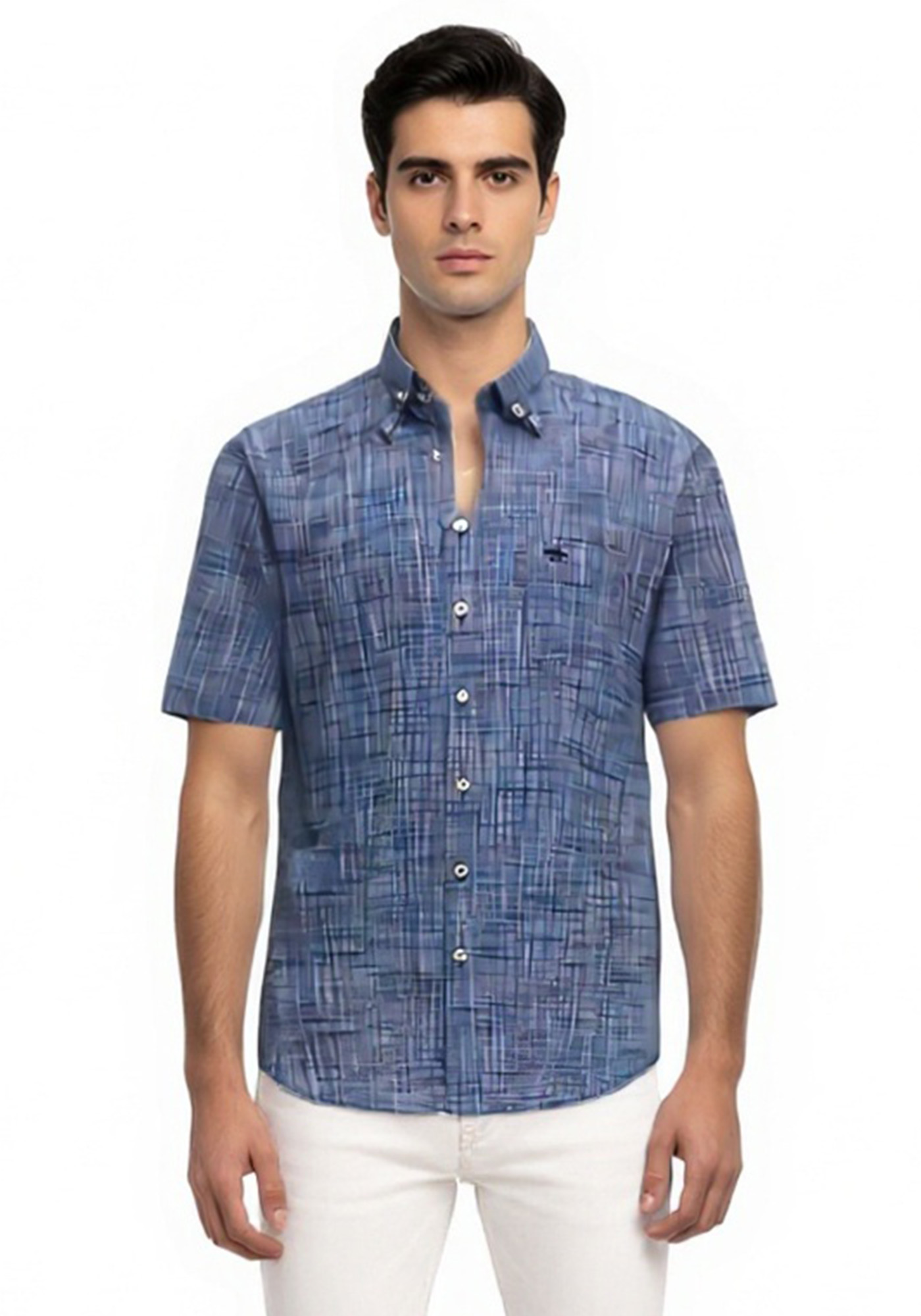 Fynch Hatton Κοντομάνικο Πουκάμισο της σειράς Lightweight Structure - 1121 8071 8074 Solid Navy