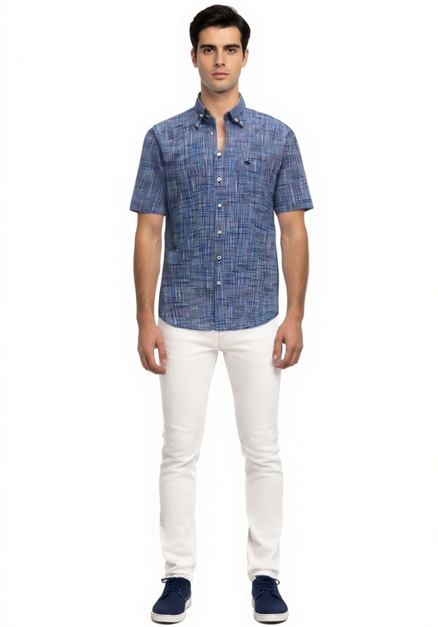 Fynch Hatton Κοντομάνικο Πουκάμισο της σειράς Lightweight Structure - 1121 8071 8074 Solid Navy φωτογραφία