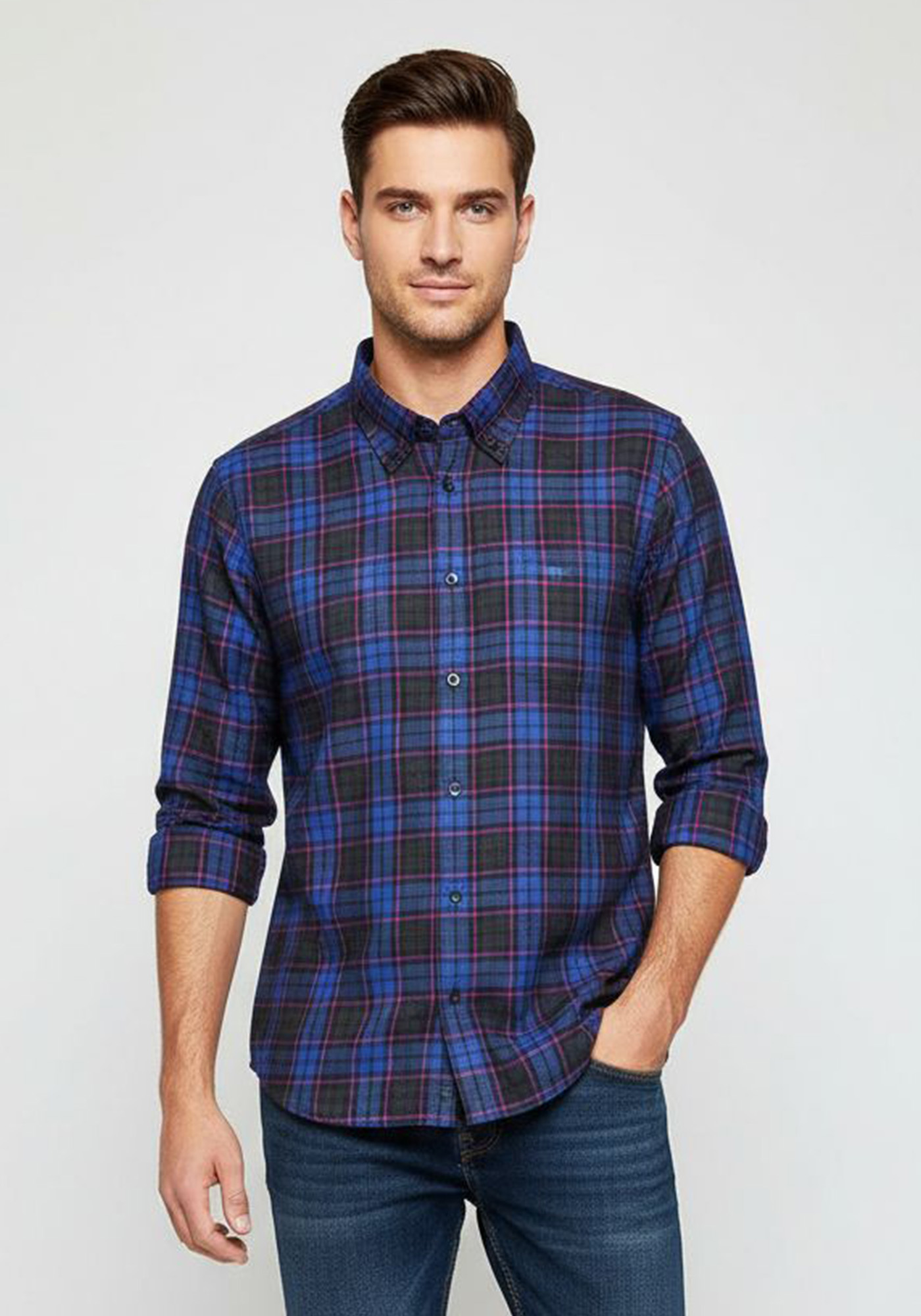 Fynch Hatton Πουκάμισο Check - 1220 6100 6102 Blue anthra