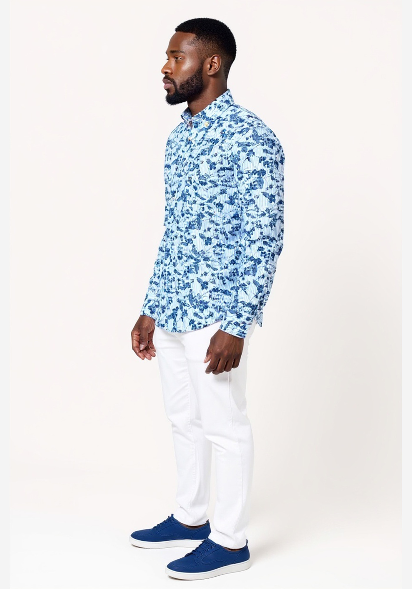 Fynch Hatton Πουκάμισο της σειράς Supersoft - 1122 6050 6050 Blue Flower Stripe φωτογραφία