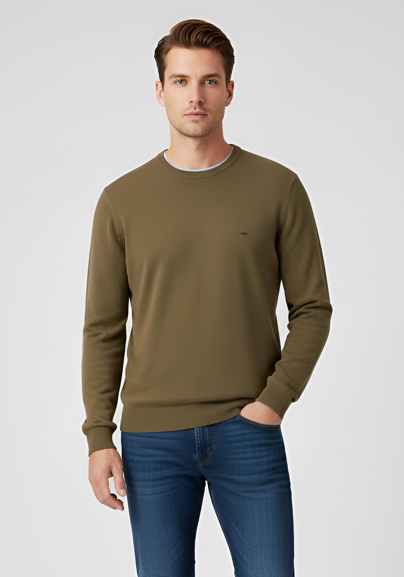 Fynch Hatton Πλεκτή μπλούζα της σειράς Superfine Cotton - 1414 210 709 Deep Forest