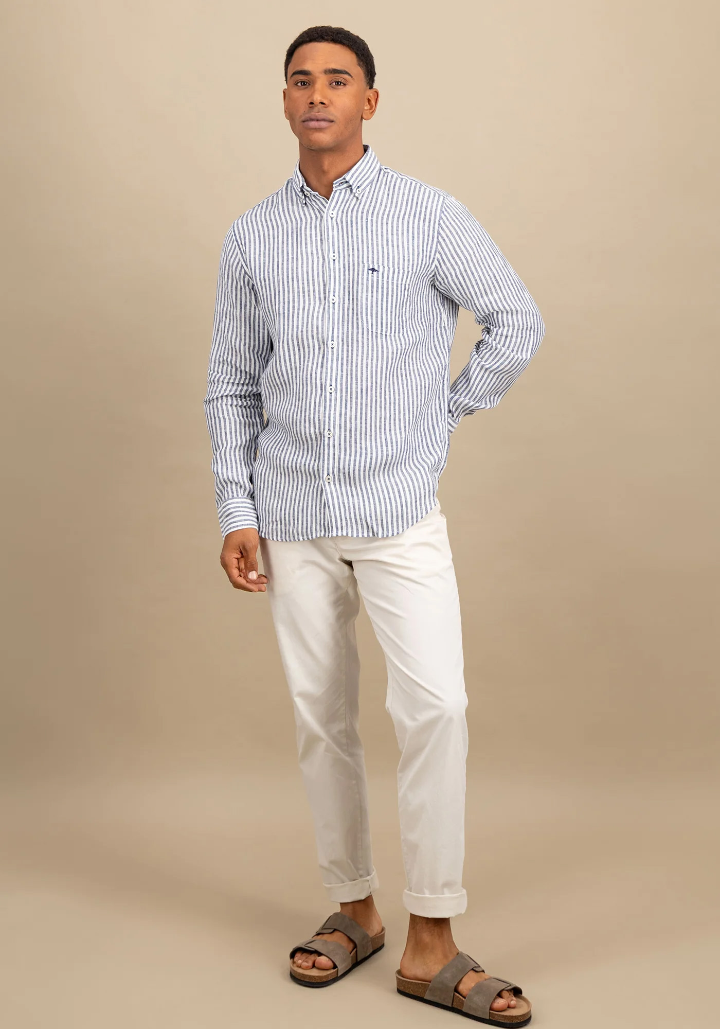 Fynch Hatton Λινό Πουκάμισο της σειράς Striped - 1504 6140 685 Navy