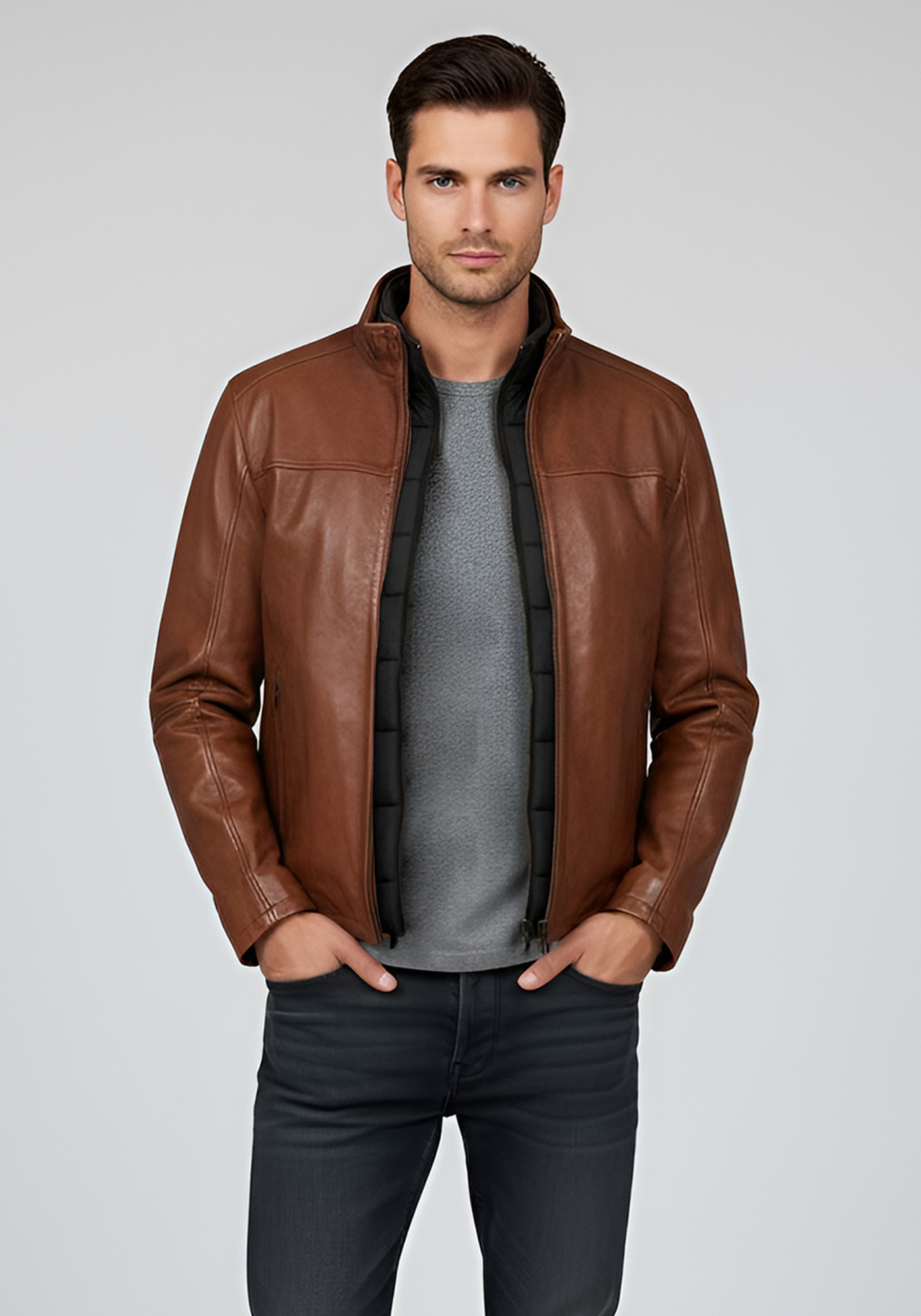 Guy Laroche Δερμάτινο Jacket της σειράς Bomber - GL786 1 Tabacco