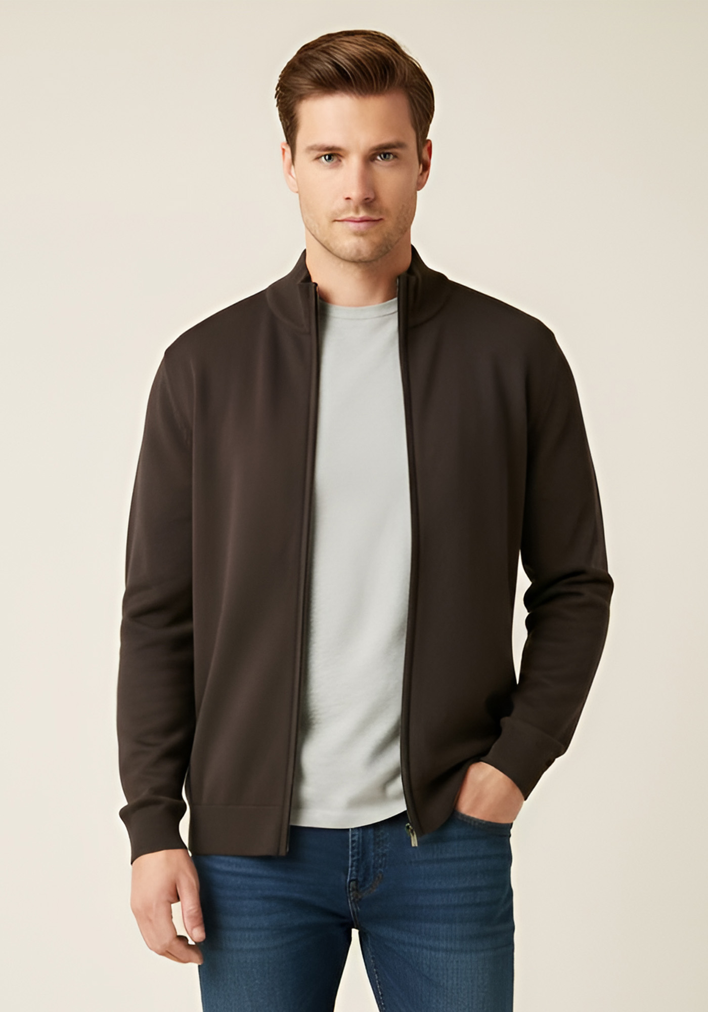 Hamaki Ho Πλεκτή ζακέτα της σειράς Zip - MI3159H Brown