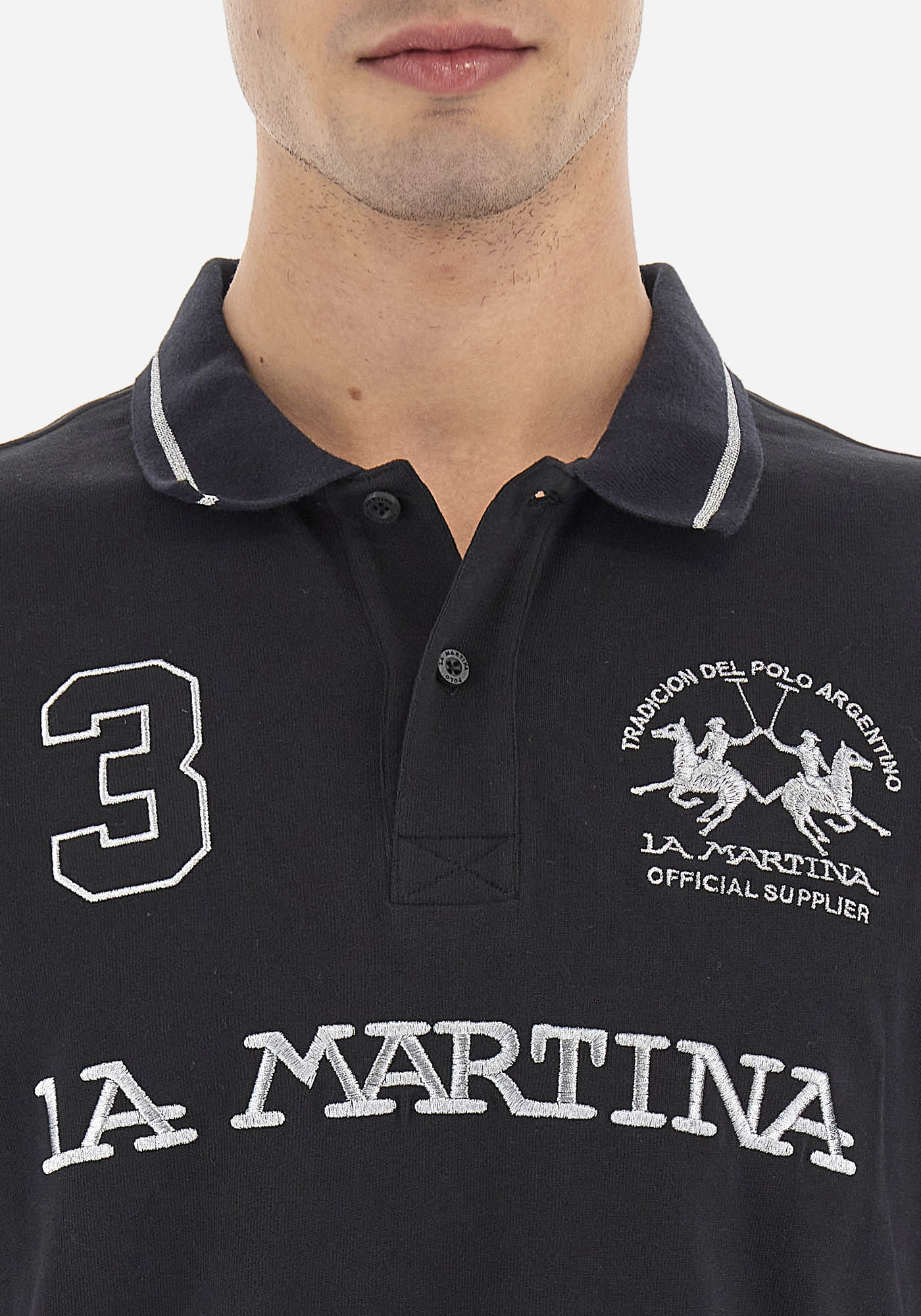 La Martina Polo Μπλούζα της σειράς Iconos - WMP306 JS005 B9180 Black/Silver φωτογραφία