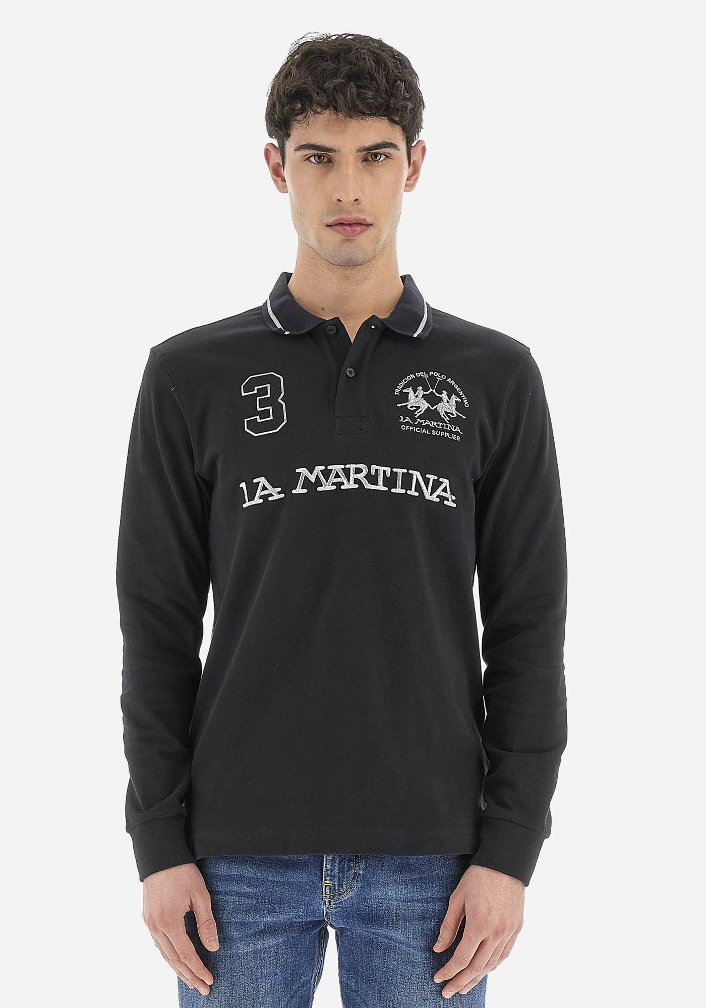 La Martina La Martina Polo Μπλούζα της σειράς Iconos - WMP306 JS005 B9180 Black/Silver