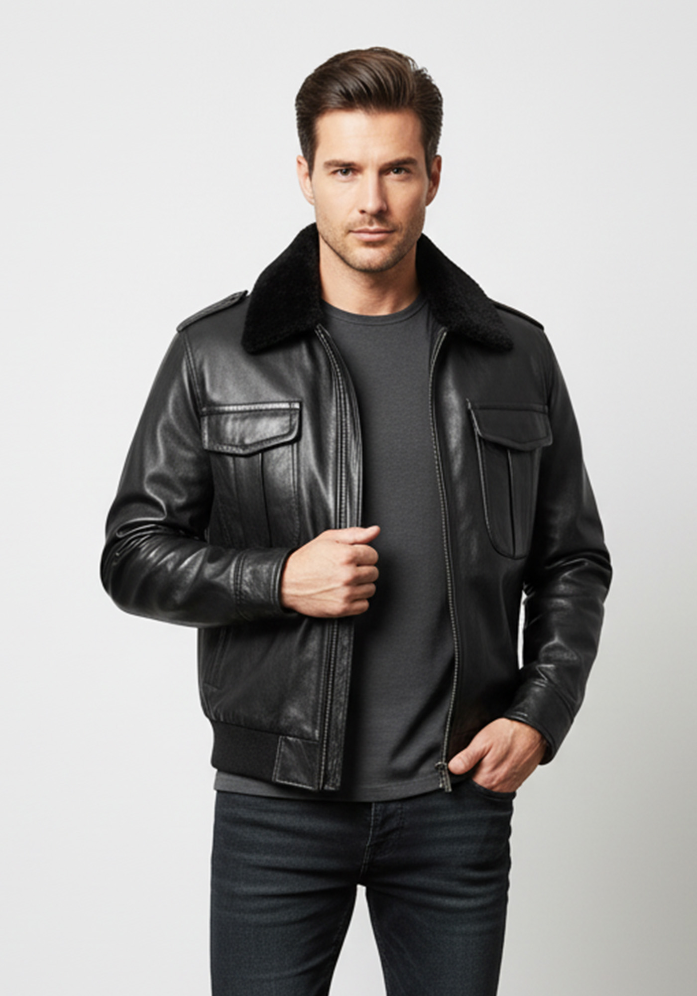 Joop Δερμάτινο Bomber Jacket - 52782 100 990 Black