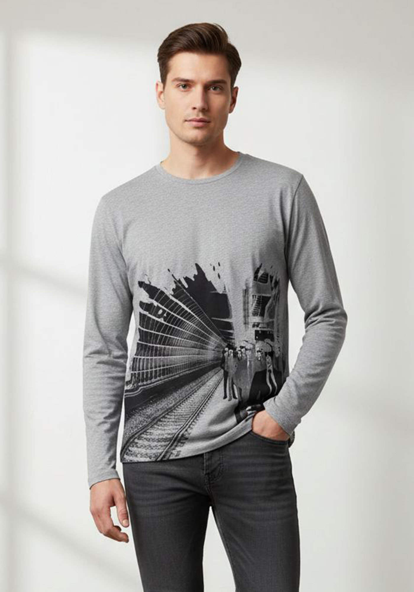 Karl Lagerfeld T Shirt της σειράς Crewneck - 63264 536 71 Grey