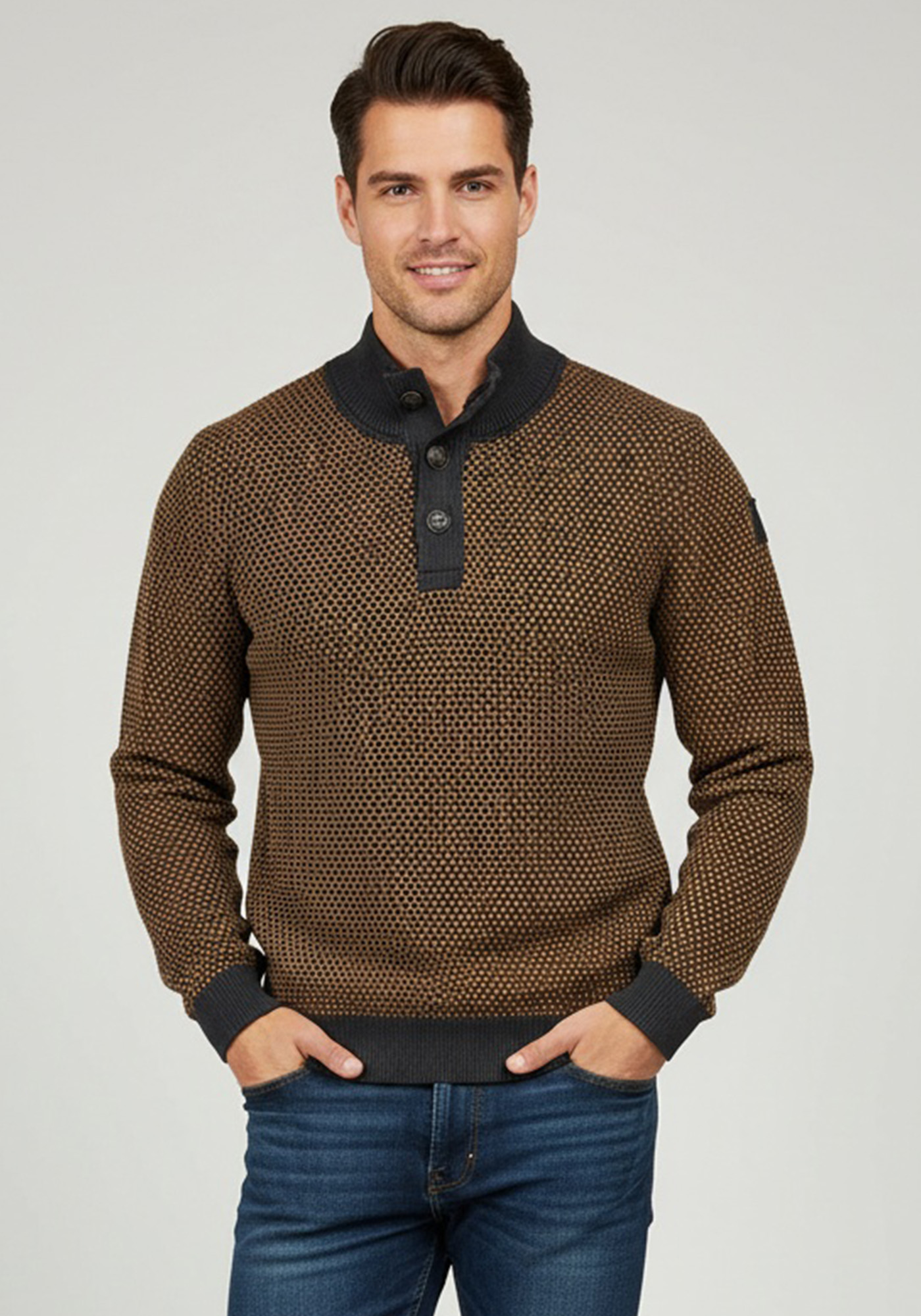 MCS Marlboro Classics MCS Marlboro Classics Pullover της σειράς Button Troyer - LMC9534 L0032913 659 Brown/Blue