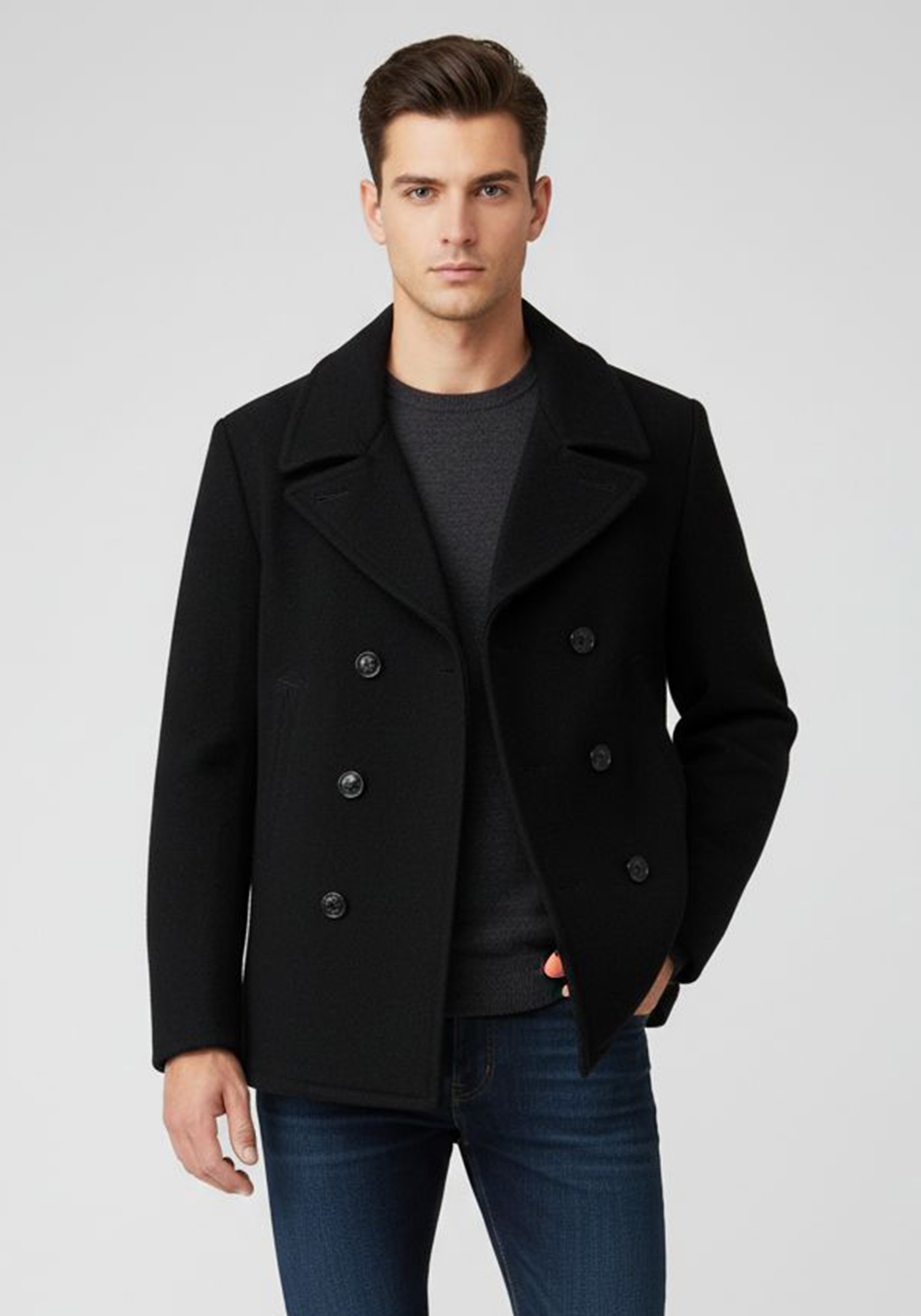 Schott N.Y.C. Σταυρωτό Παλτό της σειράς Coat - SEACOAT Black