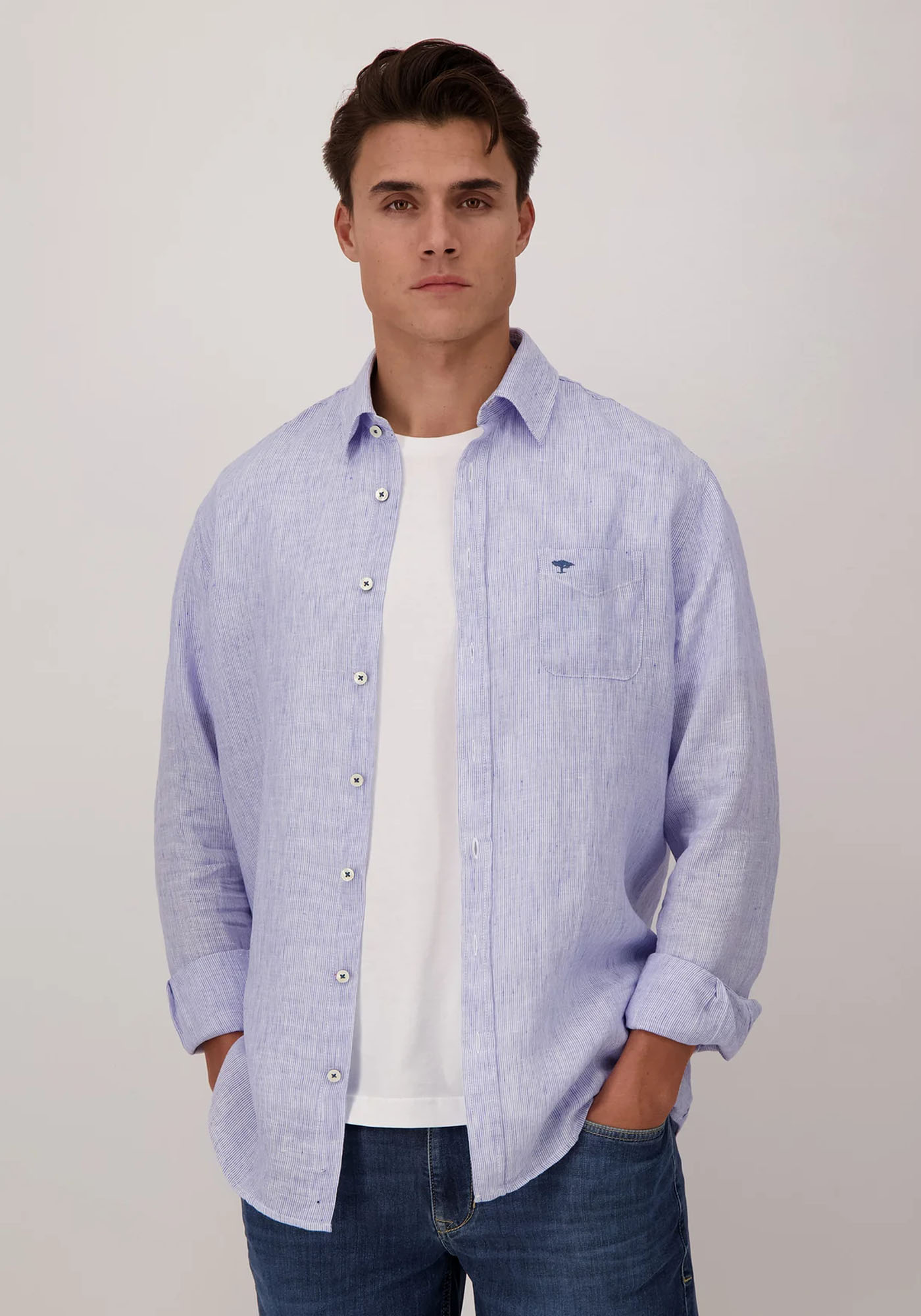 Fynch Hatton Fynch Hatton Πουκάμισο της σειράς Striped Linen - 1313 6033 601 Light Sky