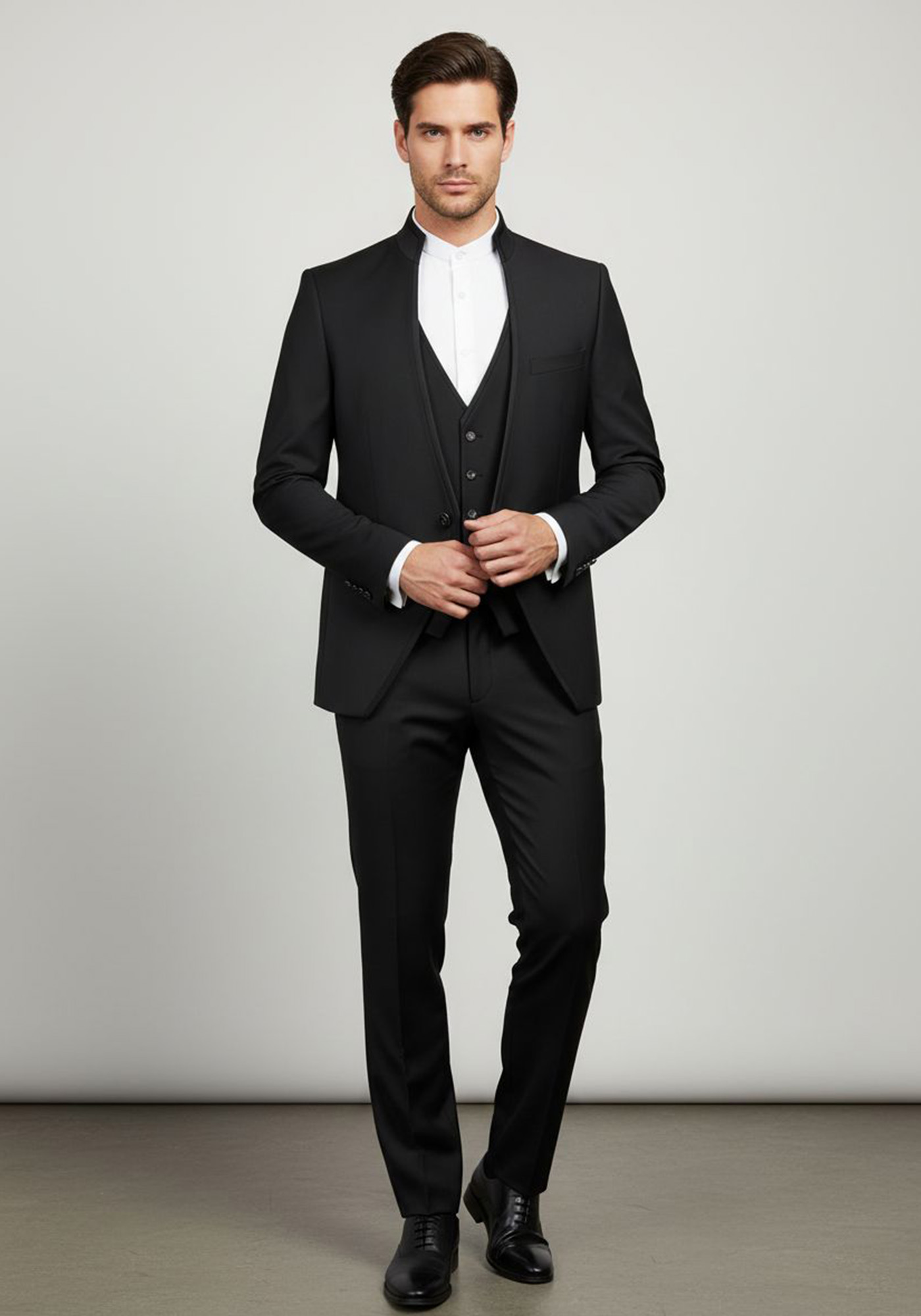 VERSACE 19.69 ABBIGLIAMENTO SPORTIVO SRL V1969 3 Pieces Κοστούμι της σειράς Mao - 06.35.MAO Black