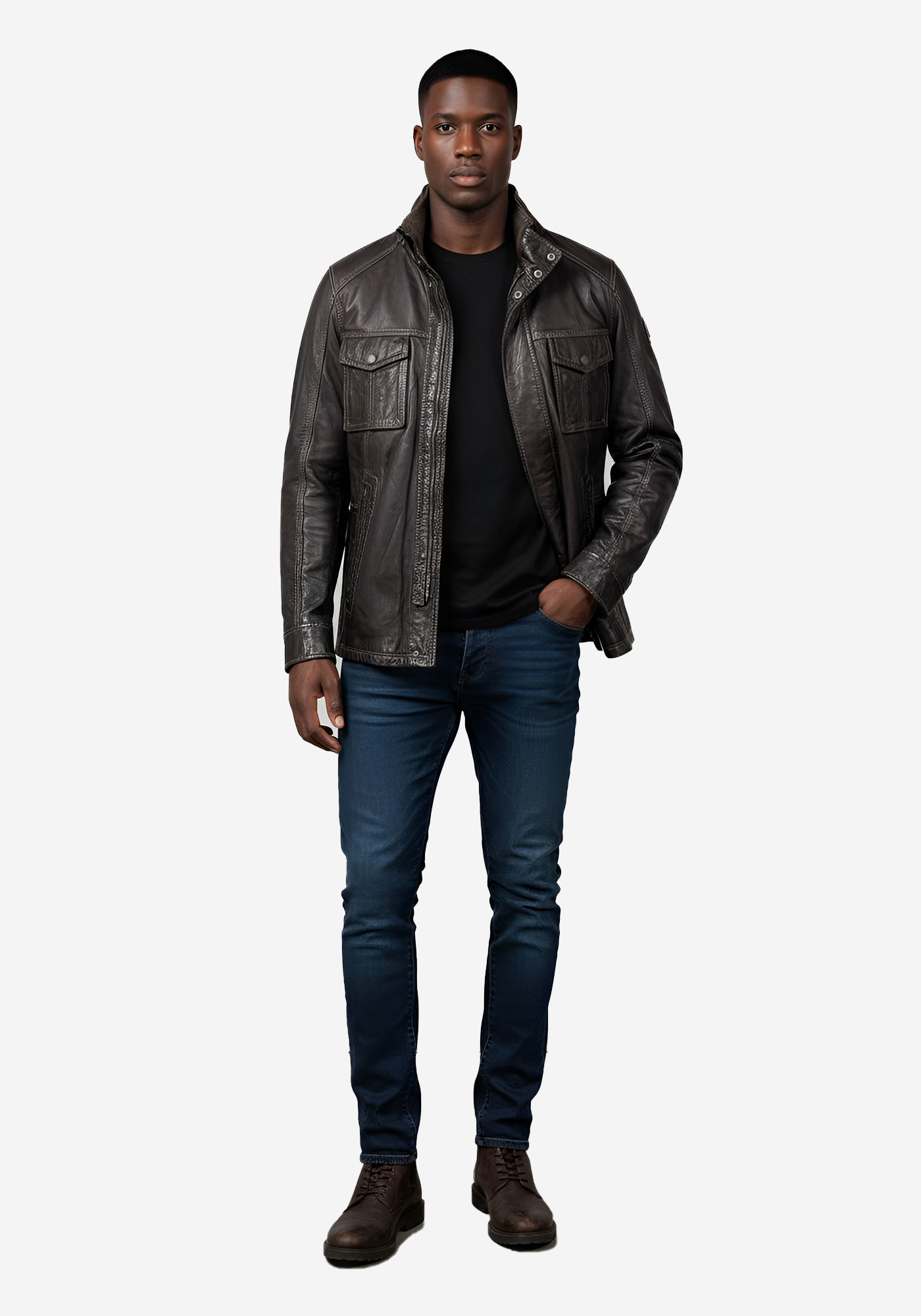 Milestone Δερμάτινο Jacket της σειράς Enke - 231046 20047 29 Dark Brown