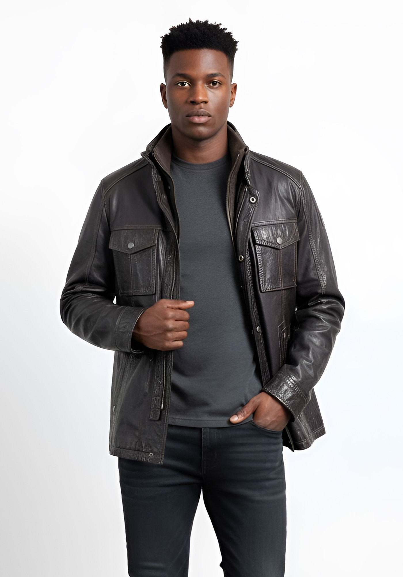 Milestone Δερμάτινο Jacket της σειράς Enke - 231046 20047 29 Dark Brown