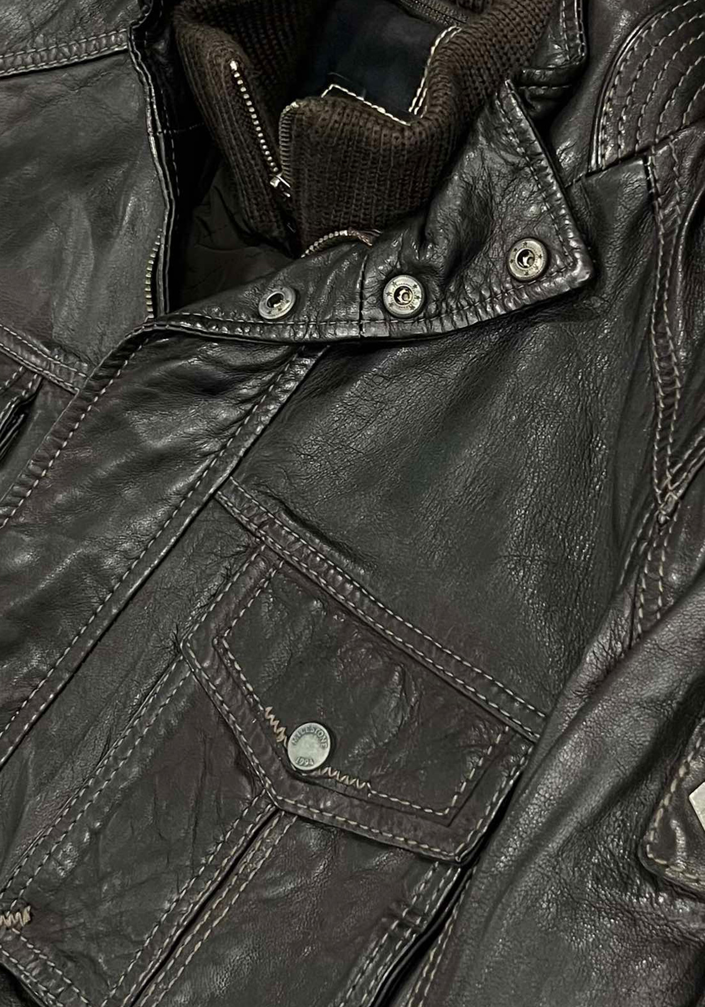 Milestone Δερμάτινο Jacket της σειράς Enke - 231046 20047 29 Dark Brown