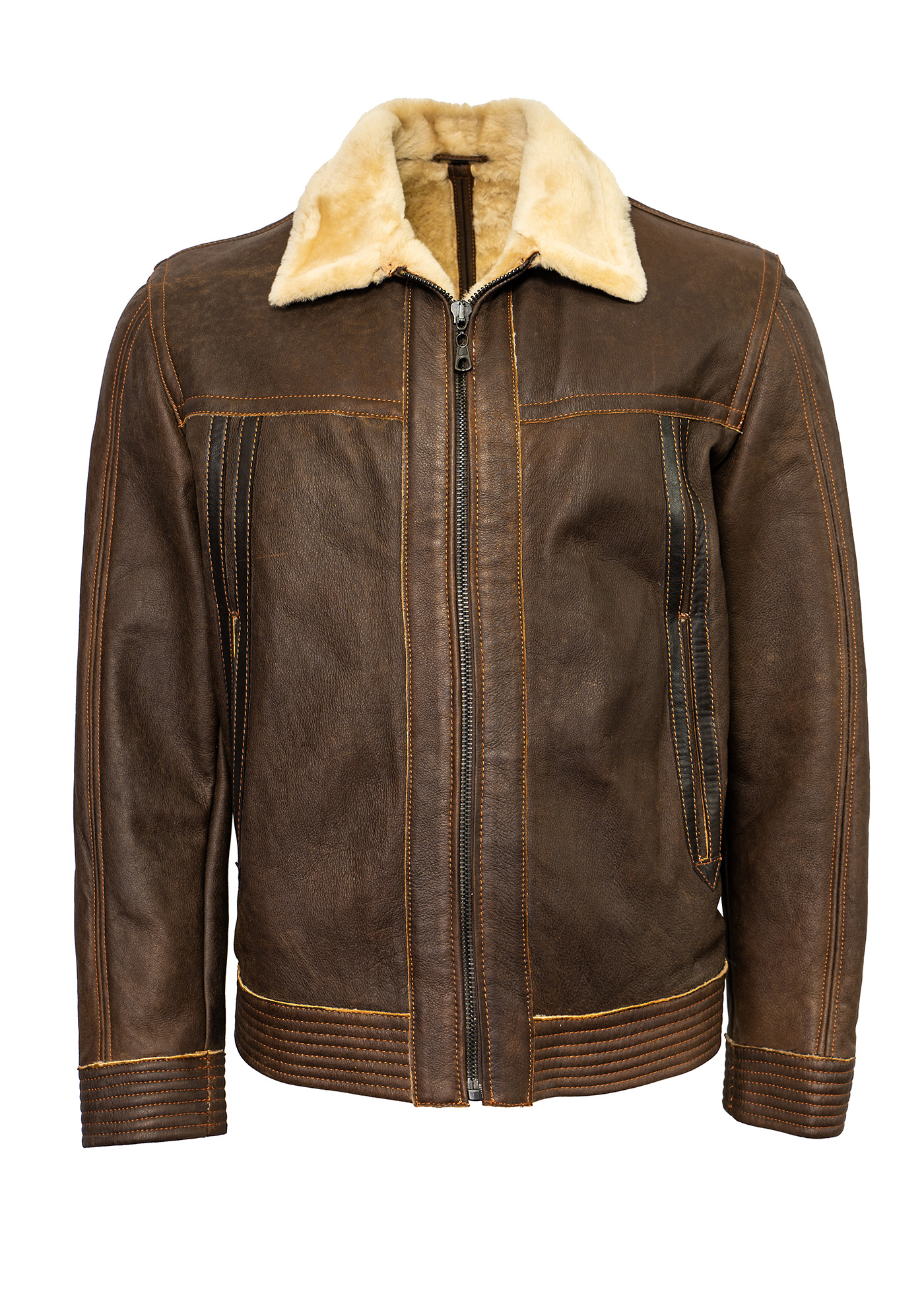 Δερμάτινο Μουτόν Μπουφάν Yap με Retro Style 43944 - 002 Brown φωτογραφία