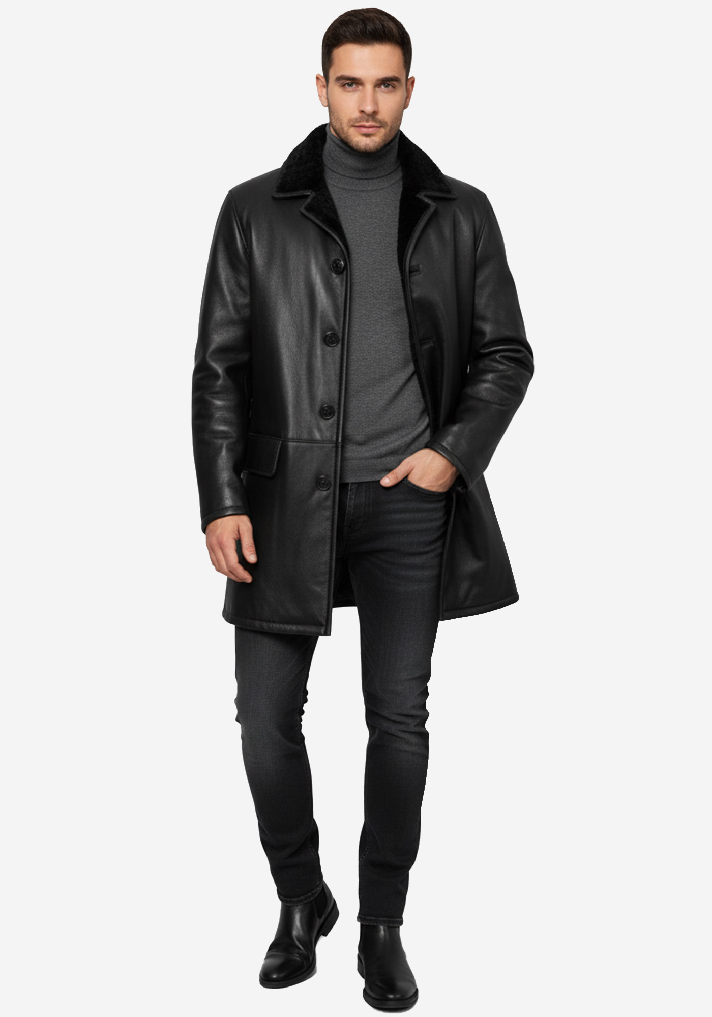 Δερμάτινο μακρύ μουτόν Acaplco με εσωτερική επένδυση - Black 990