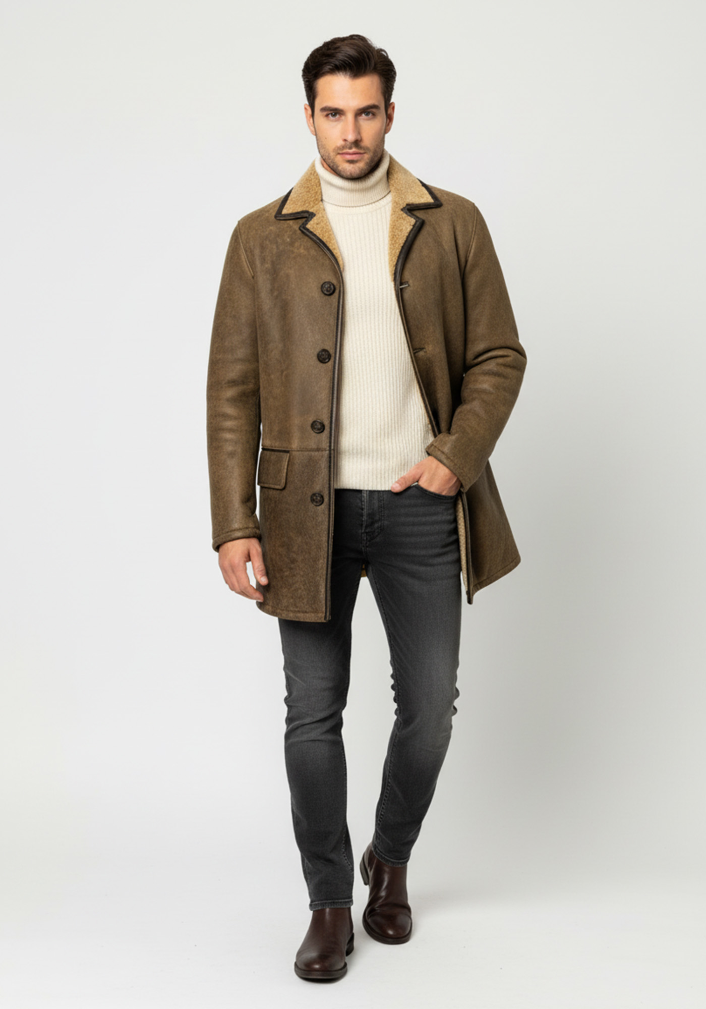 Δερμάτινο μακρύ Παλτό Mayfield με εσωτερική επένδυση - Brown 026