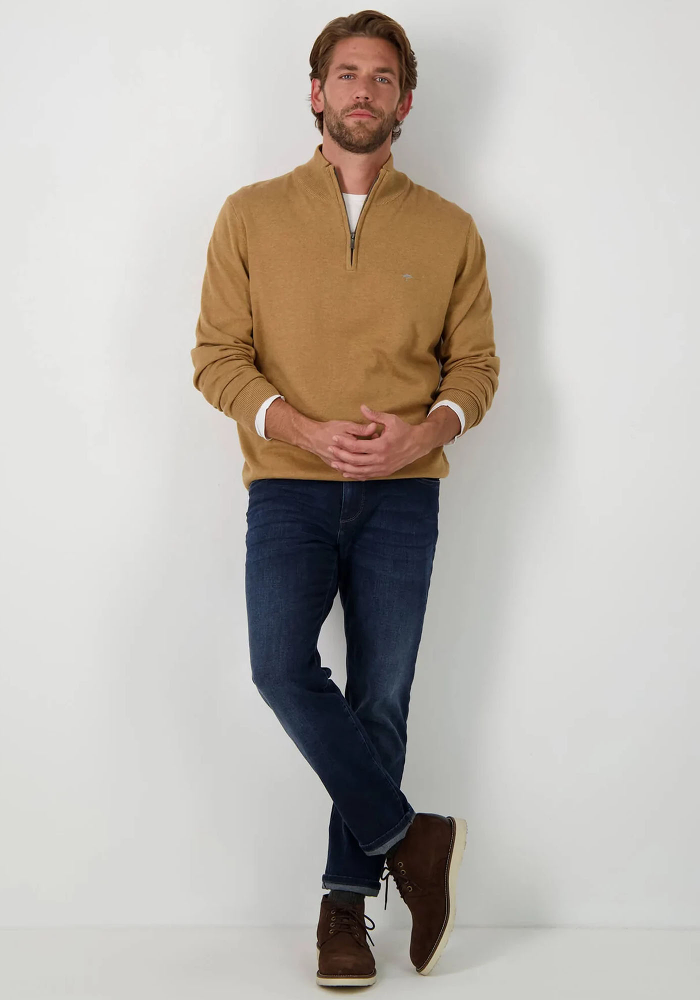 Fynch Hatton Pullover της σειράς Zip Troyer - 1213 215 843 Camel φωτογραφία