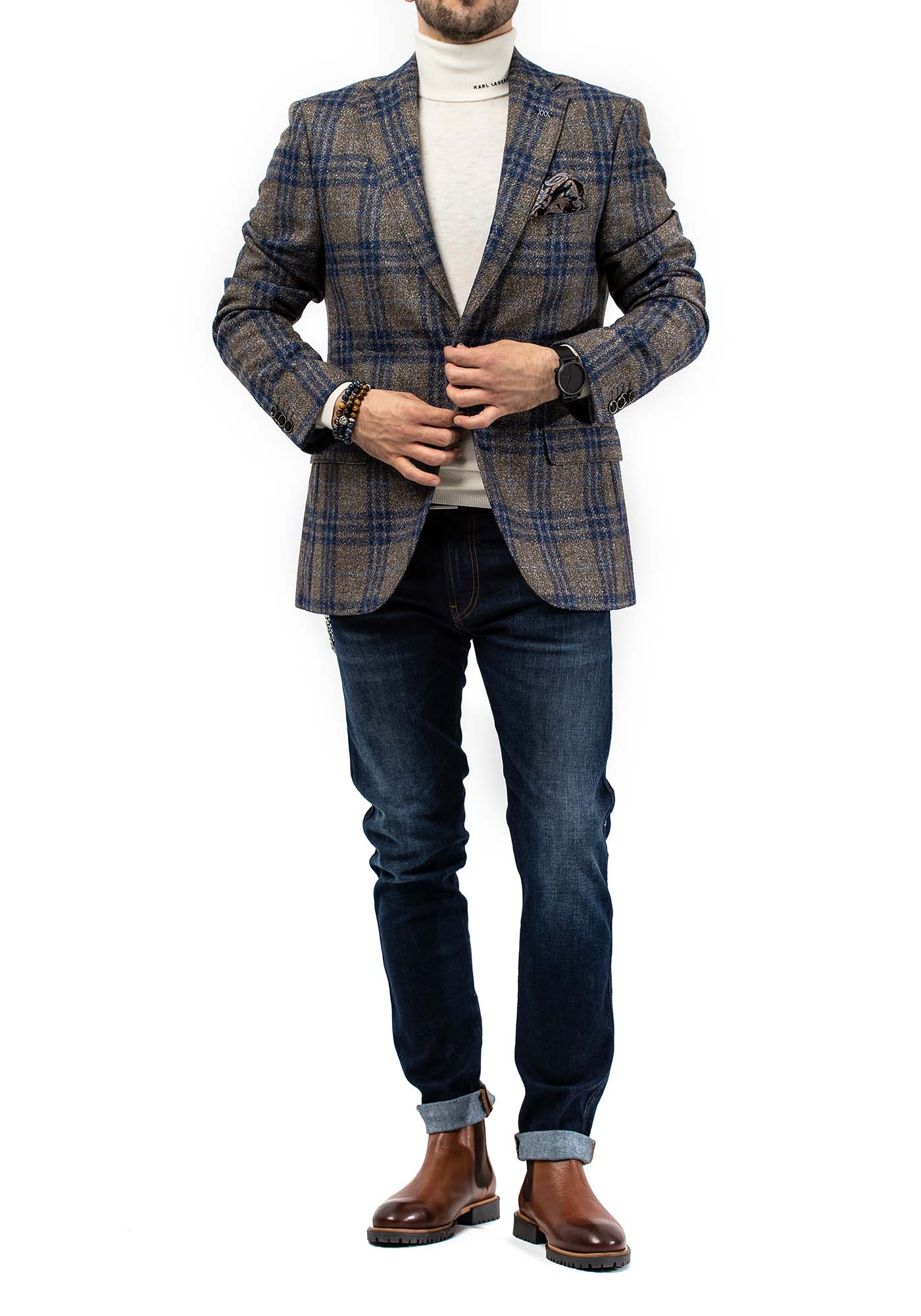 Fragosto Blazer Check 3454 - 003 Blue/Brown φωτογραφία