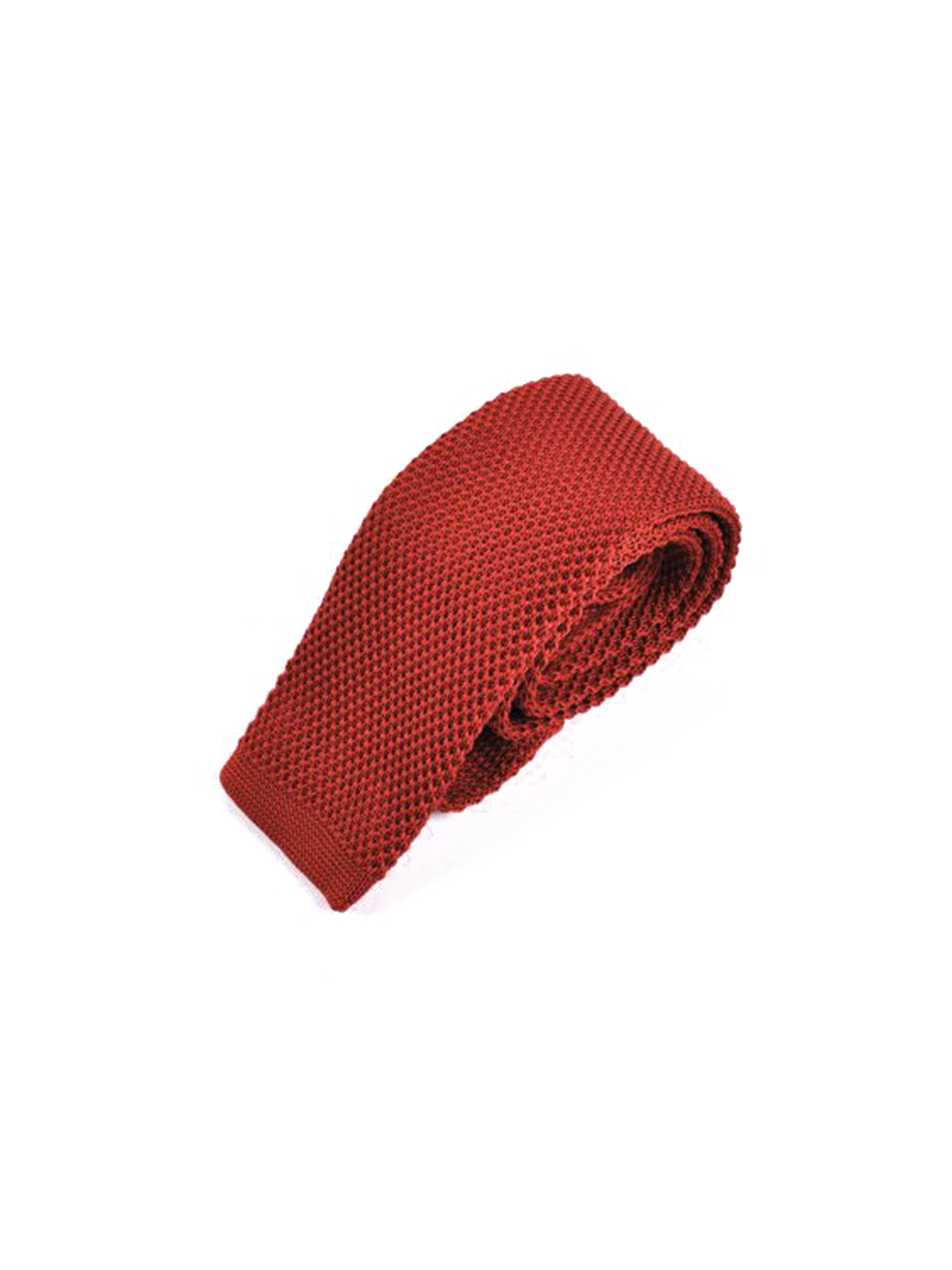 Italian-made straight-cut tie in knitted cotton piqué - Red