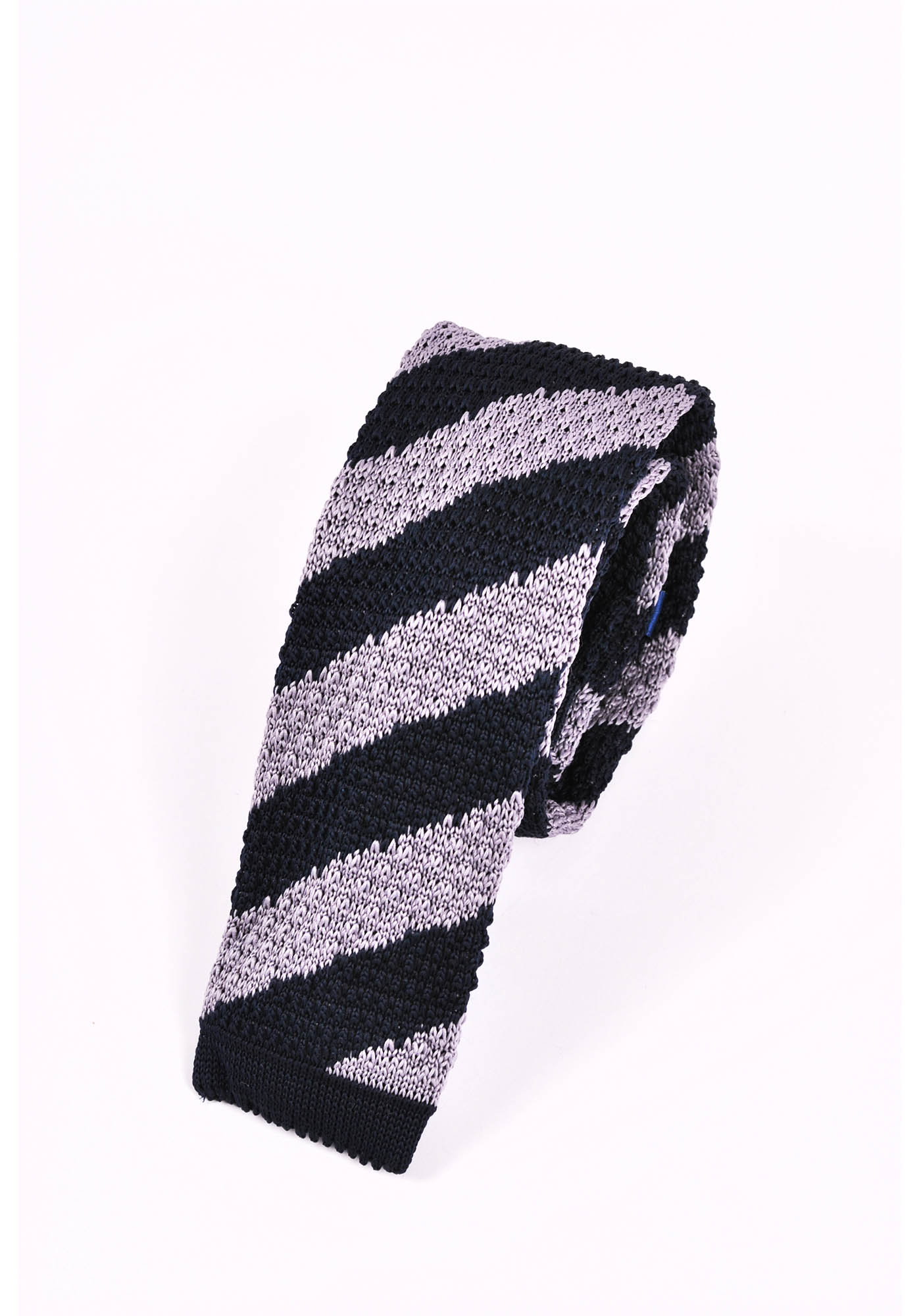Italian-made straight-cut tie in knitted cotton piqué - Black/Grey