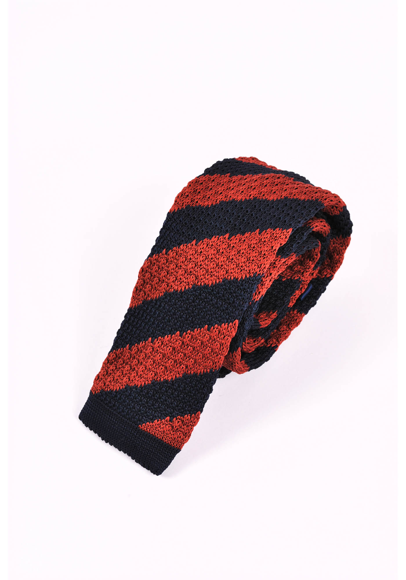 Italian-made straight-cut tie in knitted cotton piqué - Blue/Red
