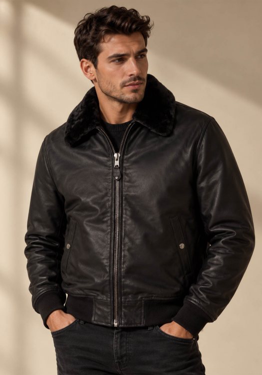 Schott N.Y.C. Δερμάτινο Flying jacket με Αποσπώμενη Γούνα - LC930DOXD Black