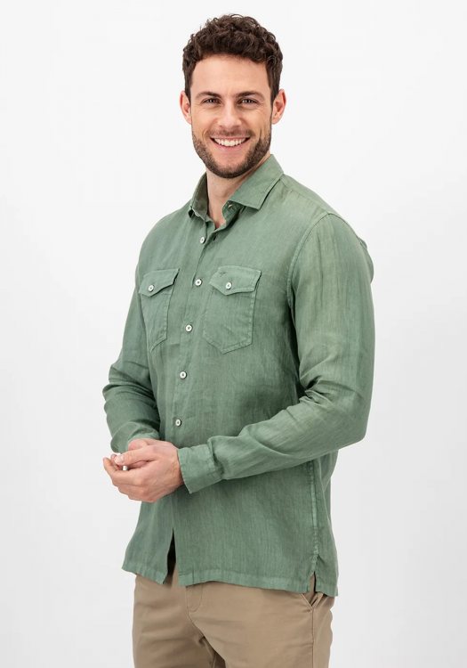 Fynch Hatton Overshirt της σειράς Linen - 1413 6050 701 Dusty Olive