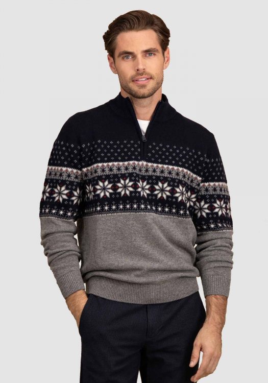 Fynch Hatton Πλεκτή μπλούζα της σειράς Zip Troyer - 1510 308 690 Navy