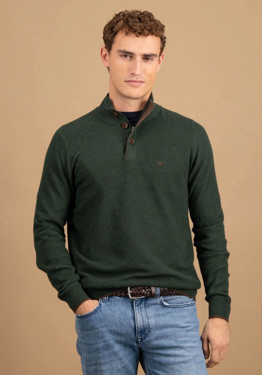 Fynch Hatton Pullover της σειράς Button Troyer - 1514 219 737 Dark Ivy