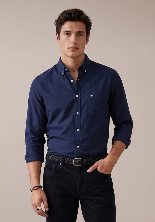 Fynch Hatton Πουκάμισο Dobby - 1614 5000 685 Navy