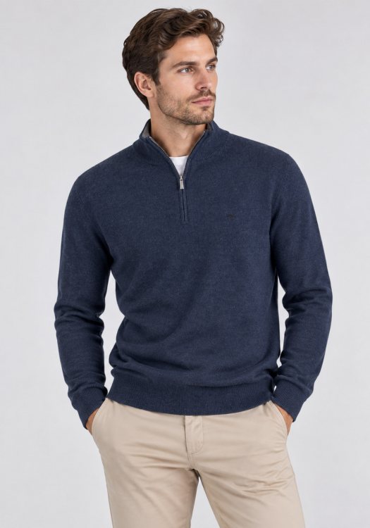 Fynch Hatton Pullover  Zip Troyer - 1614 802 661 Ink Blue