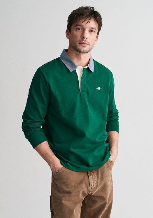 GANT Μακρυμάνικη Polo Chambray - 2004082 374 Tartan Green