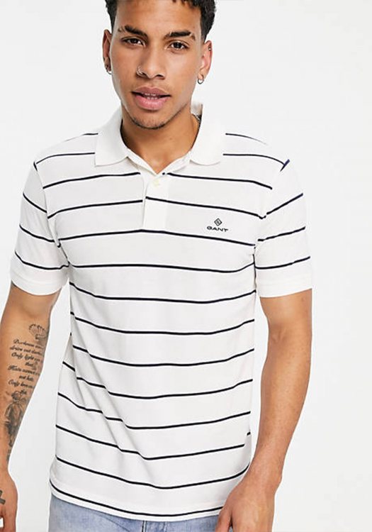 GANT Piqué Polo Μπλούζα της σειράς Breton Stripe  - 2022000 113 Eggshell
