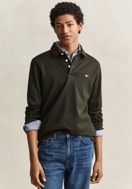 GANT Polo μπλούζα Corduroy Collar - 2065120 368 Dark Moss Green
