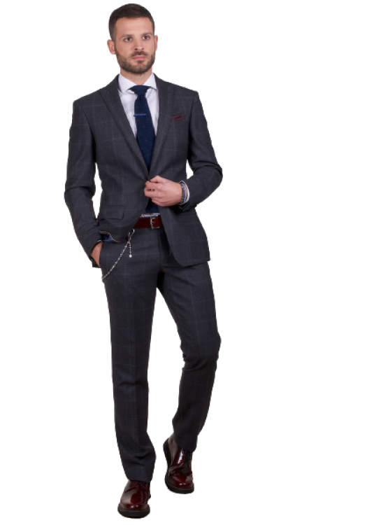 Fragosto Slim Fit Suit Wool - Dark Grey Check