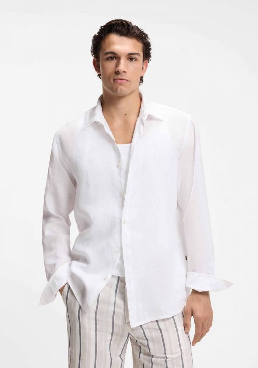BOSS Λινό Πουκάμισο Relegant - 50567579 100 White