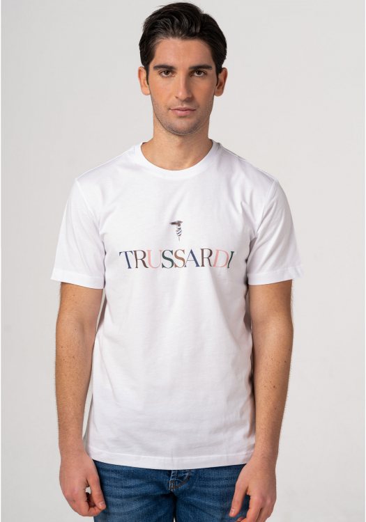 Trussardi Jeans Κοντομάνικο Jersey της σειράς Multicoloured Logo - 52T00612 1T005381 W001 White