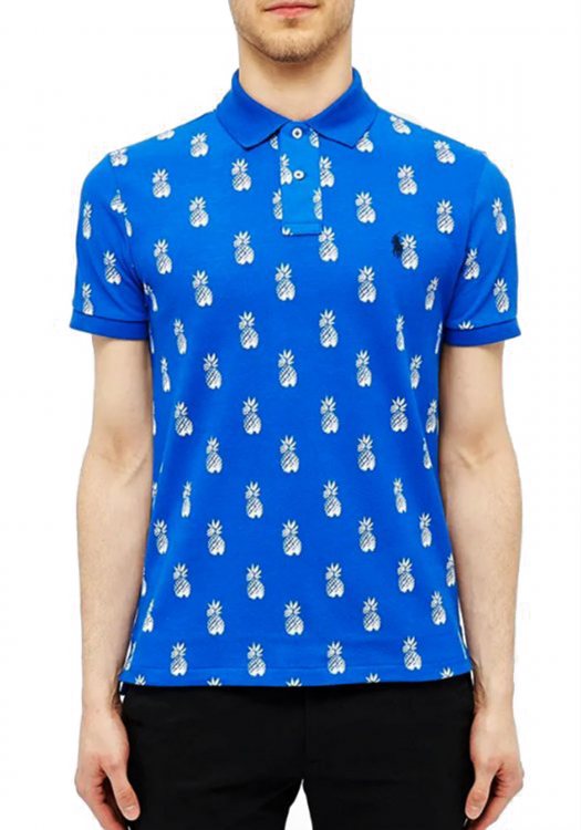 Ανδρική Polo Μπλούζα με Pinapple print σε Custom Slim γραμμή - Blue 